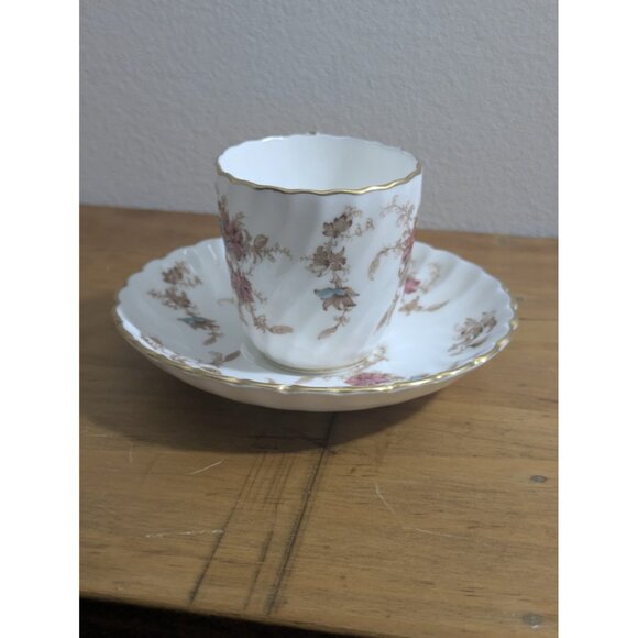 Minton Ancestral Bone China Demitasse Tea Cup Saucer England Gold Trim Vintage - Picture 8 of 12